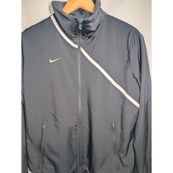 Nike Team Black Full Zip Jacket Sweater M White Stripe Logo Mock Neck Nike Fit - Picture 2 of 7